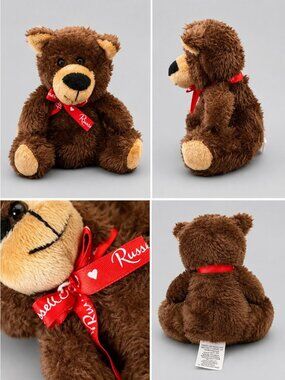 Russell Stover Teddy Bear Plush 5" Brown Red Heart Ribbon Valentine Stuffed Toy